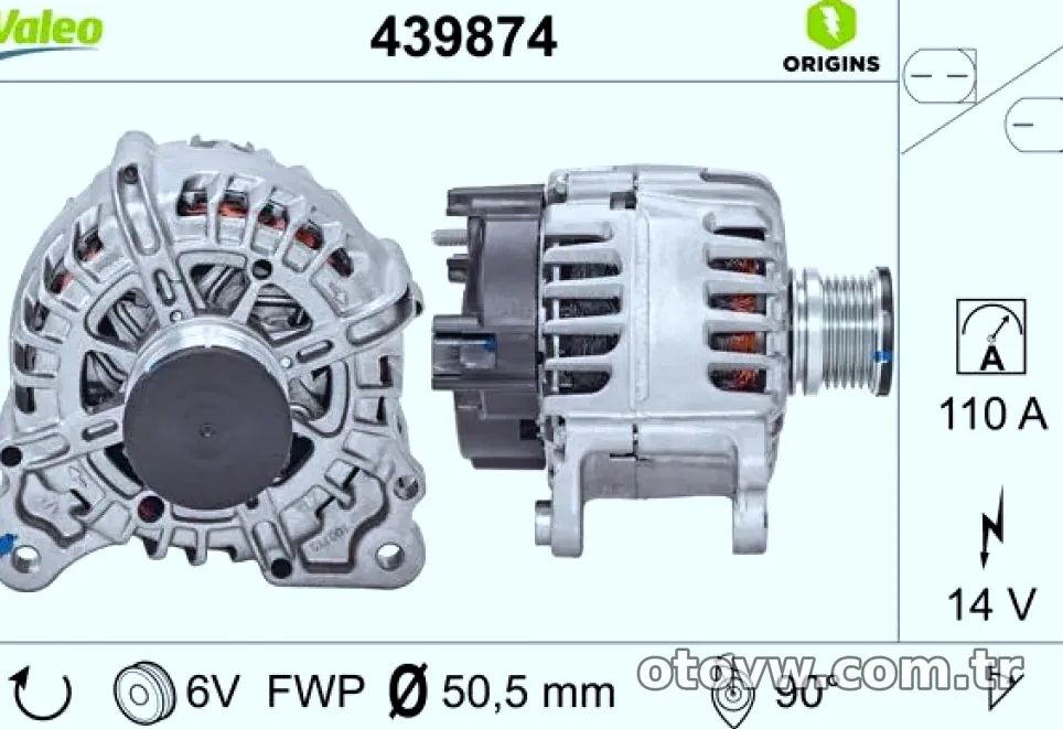 ALTERNATOR 14V 110A GOLF VII TIGUAN T-ROC A1 ATECA LEON TOLEDO KODIAQ OCTAVIA RAPID YETI 13> - Valeo - VALEO 439874