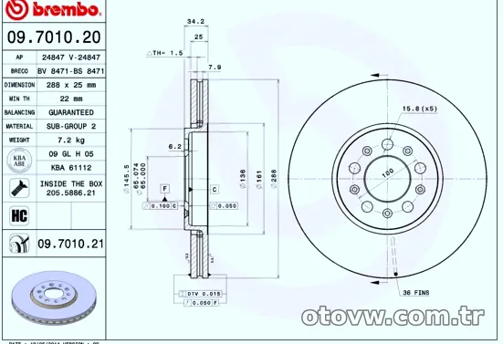 BREMBO 09701021 Fren Disk Ayna - BREMBO - 09701021