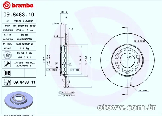 BREMBO 09848311 Fren Disk Ayna - BREMBO - 09848311